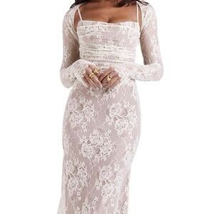 Vintage Lace Ruched Corset Maxi Dress With Shawl Size Medium